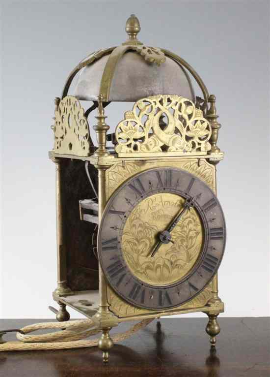 Appraisal: A late th century brass lantern clock with silvered chapter