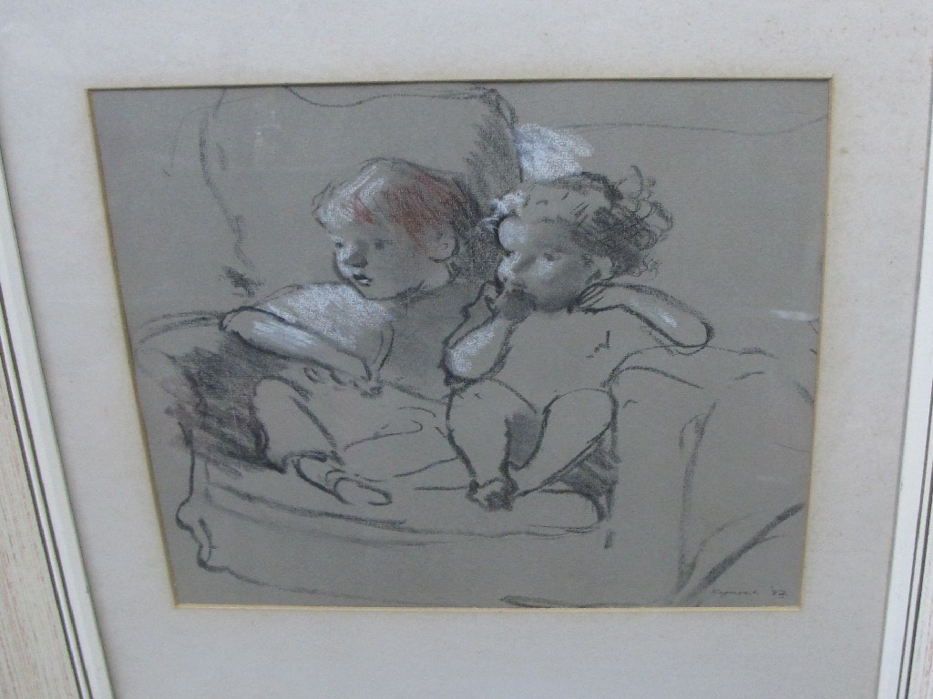 Appraisal: KATHRYN KYNOCH Chalk drawing 'Two Wee Children' signed and dated