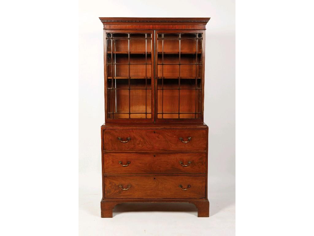 Appraisal: A GEORGE III MAHOGANY SECRETAIRE BOOKCASE the upper section with