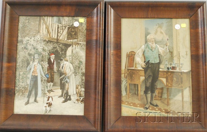 Appraisal: Pair of Mahogany Veneer Framed W Dendy Sadler Hand-colored Lithographs