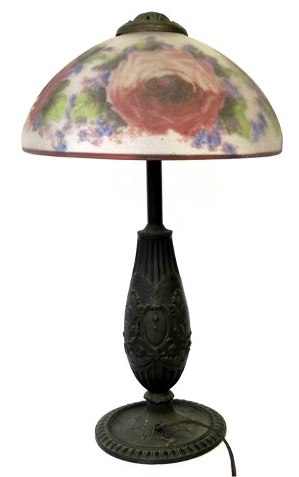 Appraisal: Reverse-painted bronze table lamp late th early th century