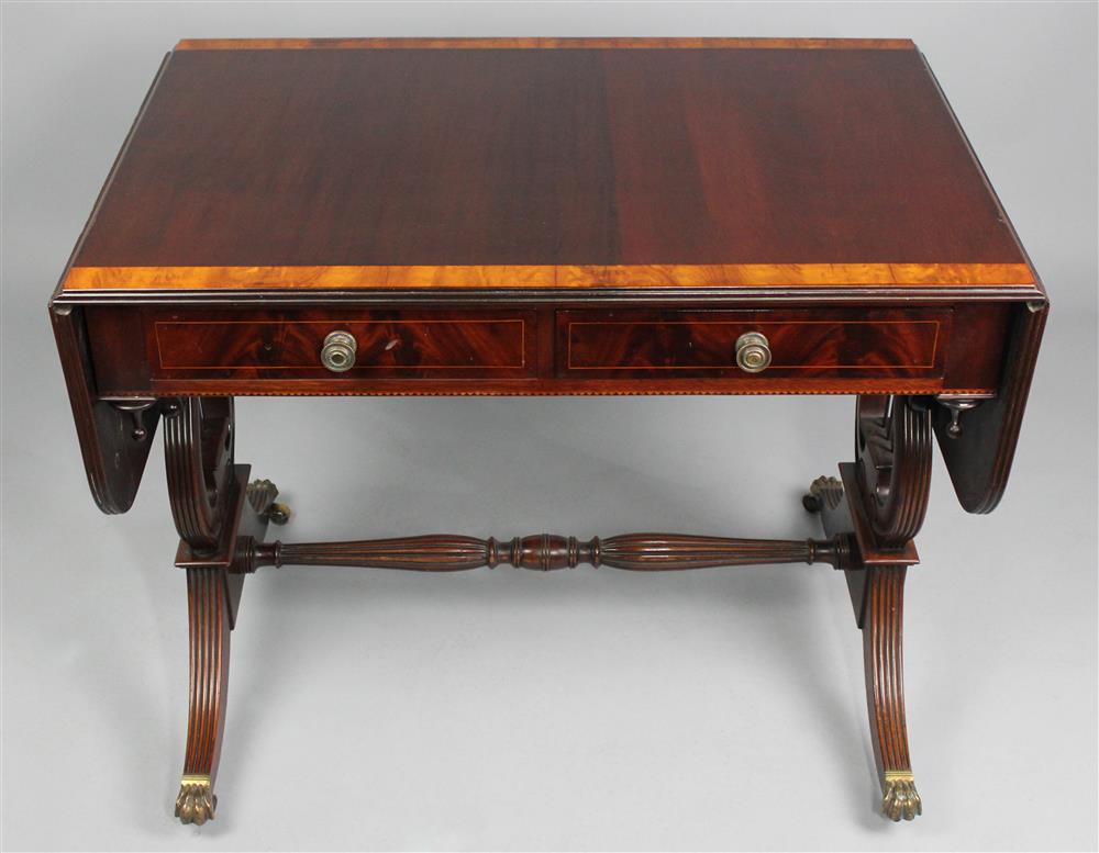 Appraisal: REGENCY STYLE BANDED MAHOGANY SOFA TABLE mid-to-late th Century lyre