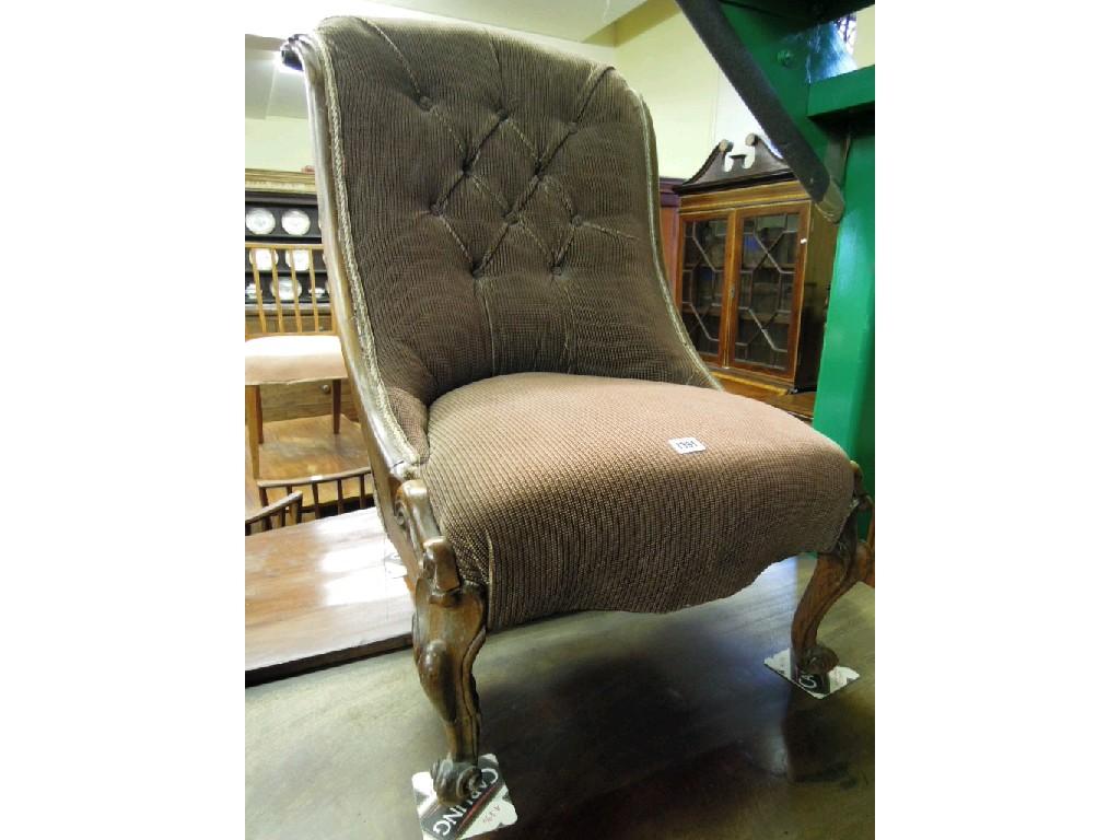 Appraisal: A Victorian rose wood drawing room chair with serpentine upholstered