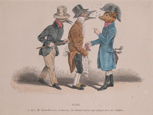 Appraisal: Three French Illustrations Grandville JJ circa Hand-color engraving x inches