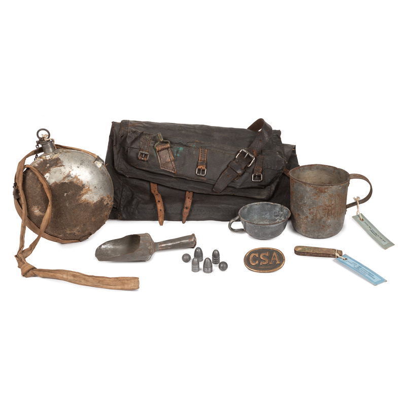 Appraisal: CIVIL WAR Group of artifacts incl backpack tin cup canteen