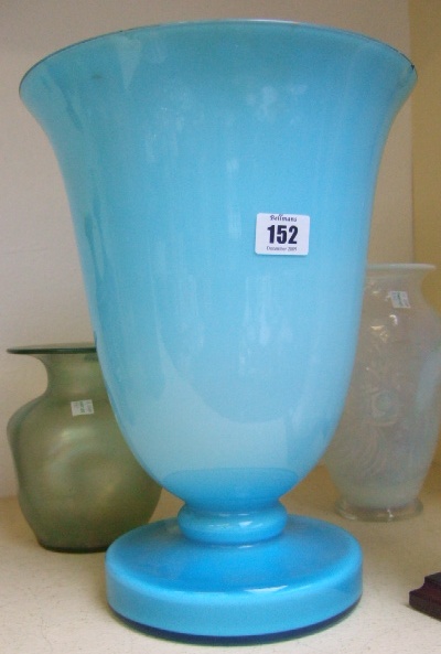 Appraisal: A Victorian blown pale blue glass campana shaped vase cm