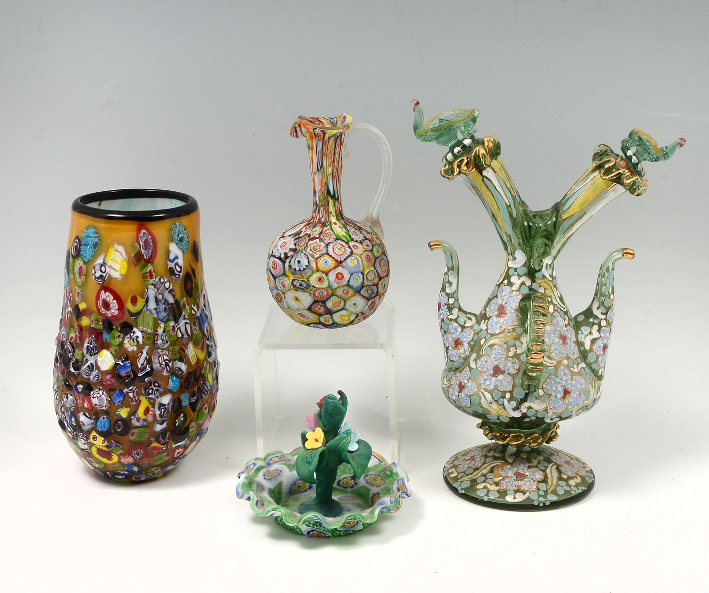 Appraisal: PIECE ITALIAN ART GLASS COLLECTION Comprising - double cruet with