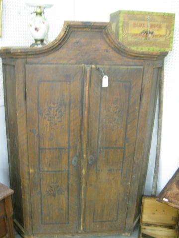 Appraisal: th Century Decorated Pine Cupboard original paint tall wide