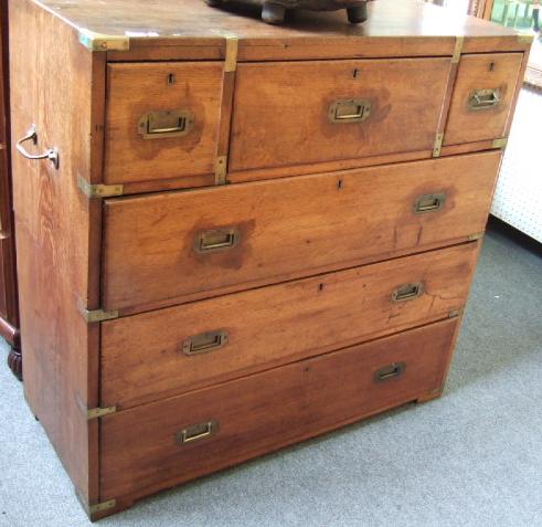 Appraisal: An oak campaign secretaire chest th century with a drawer