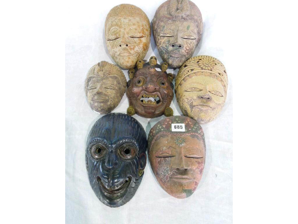 Appraisal: A selection of Indonesian face masks all in polychrome paint