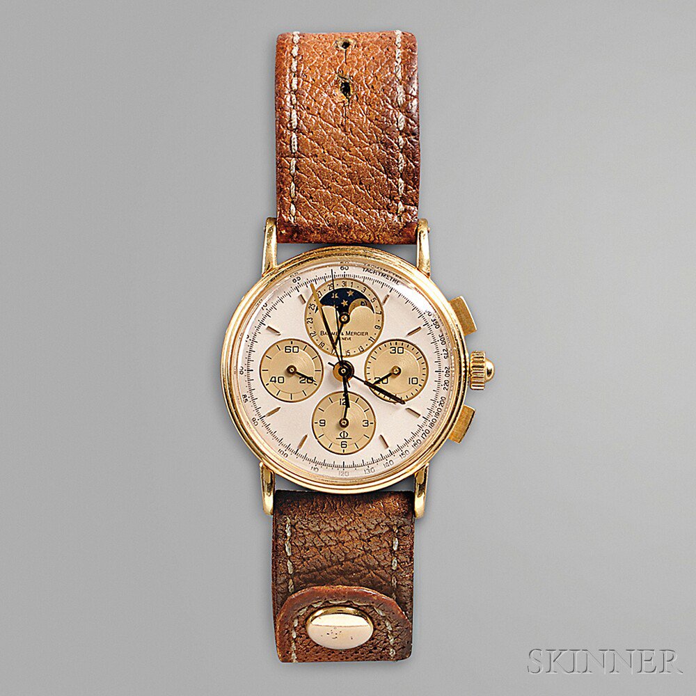 Appraisal: kt Gold Baume Mercier Date Calendar Moonphase Chronograph Watch Switzerland