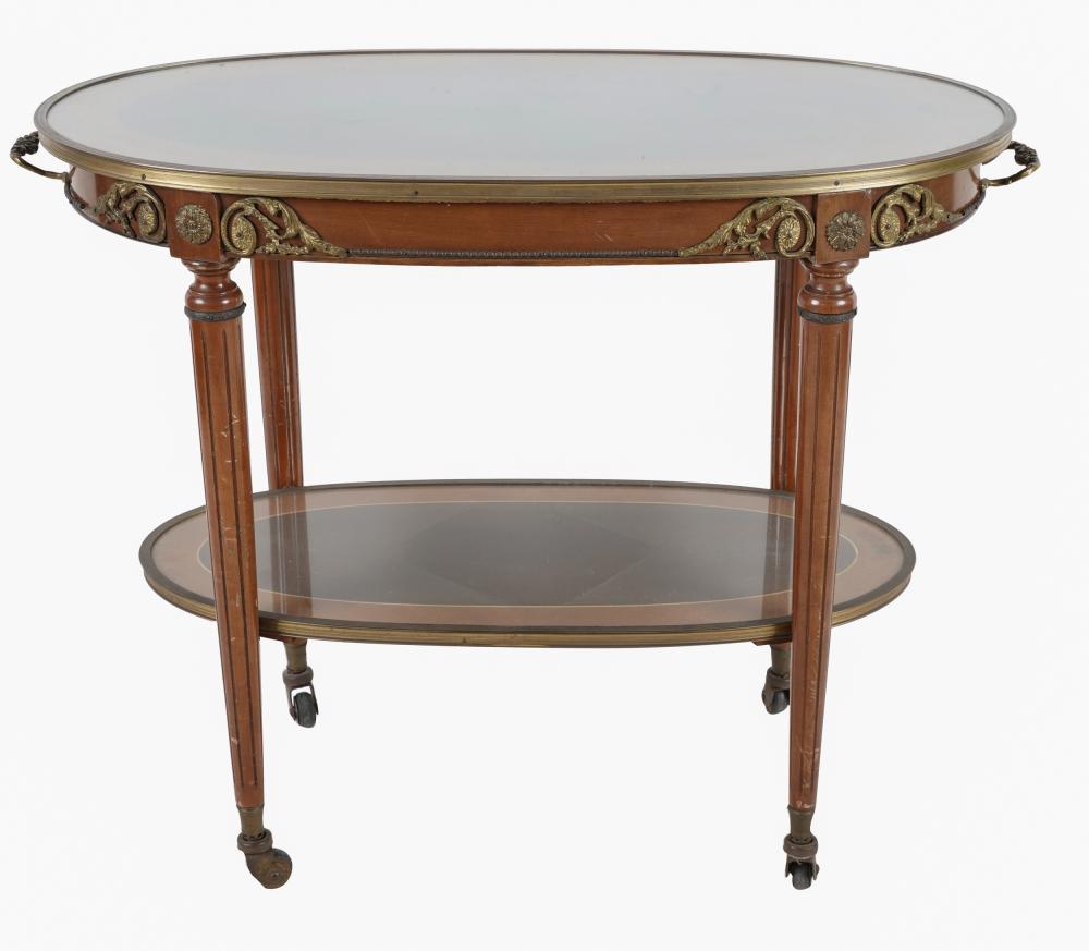 Appraisal: LOUIS XVI STYLE INLAID SERVING CARTwith gilt mounts raised on