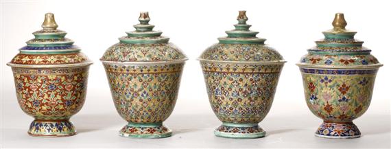 Appraisal: FOUR LAI NAM THONG VASES WITH COVERS China for Thailand