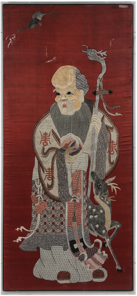 Appraisal: Embroidered Panel of Shoulao Chinese early th century professionally executed