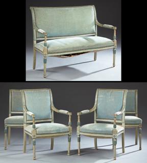 Appraisal: French Directoire Style Polychromed Five Piece Car French Directoire Style