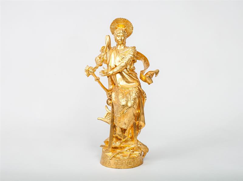 Appraisal: After Emmanuel Fremiet St Cecilia Gilt-bronze titled and with inscribed