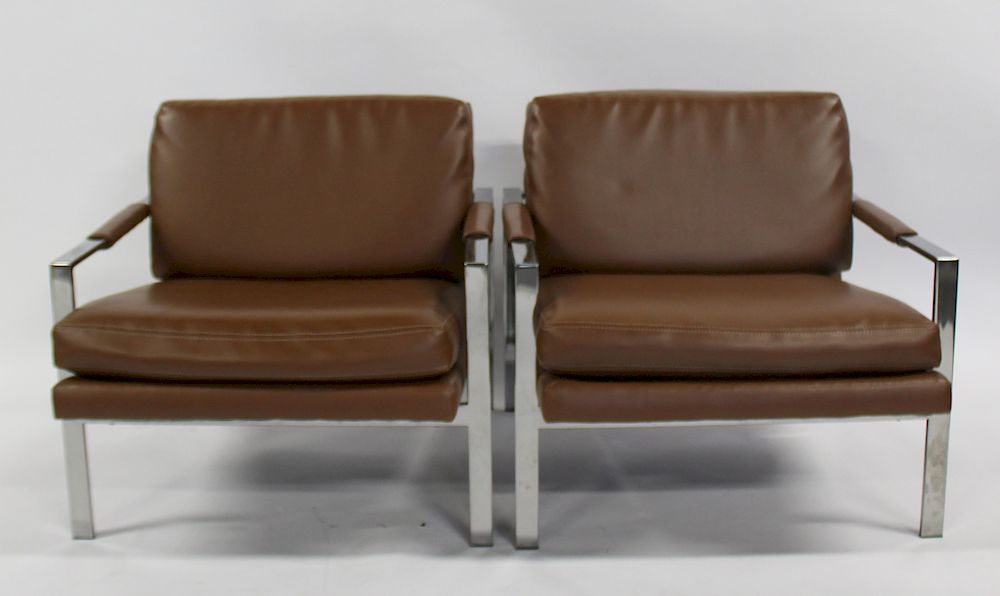 Appraisal: MIDCENTURY Attributed To Milo Baughman Pair Of Chrome Armchairs According