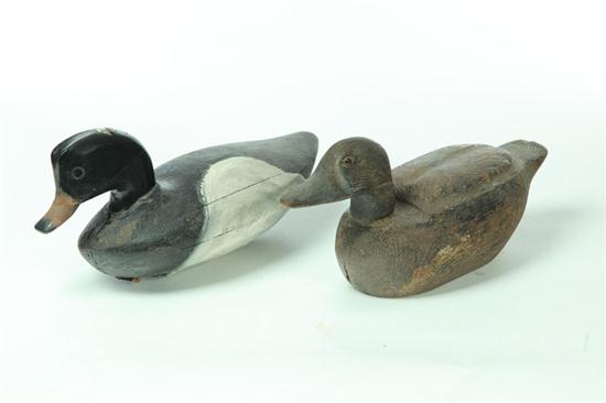 Appraisal: TWO DECOYS American carved wood Teal from Wisconsin ca Stylized