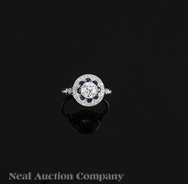 Appraisal: A Belle poque Platinum Sapphire and Diamond Ring c the