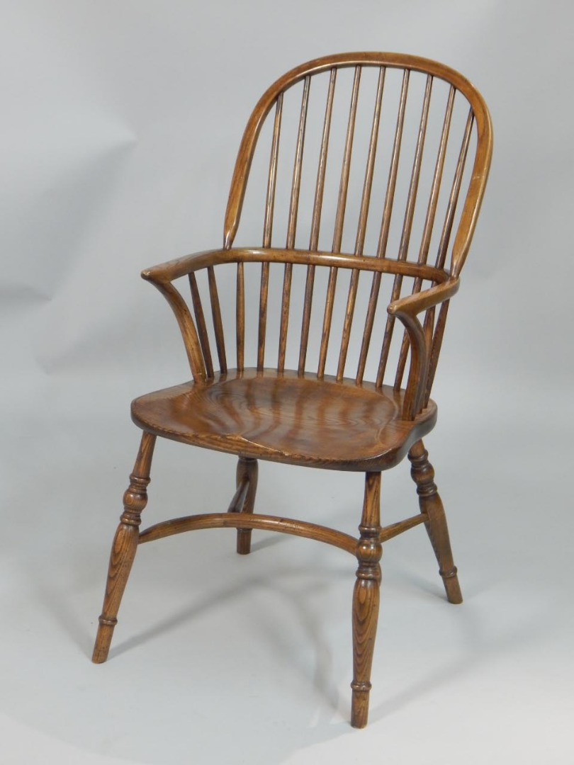 Appraisal: An ash and elm Windsor chair with stick back and