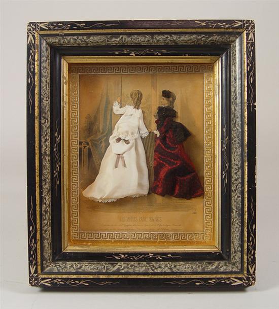 Appraisal: Shadowbox Lithograph of Ladies Gold lined with lithograph of ladies