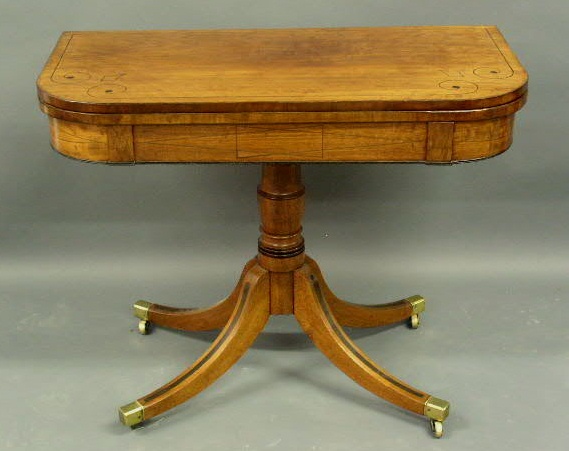 Appraisal: English Regency gaming table inlaid mahogany with a flip top