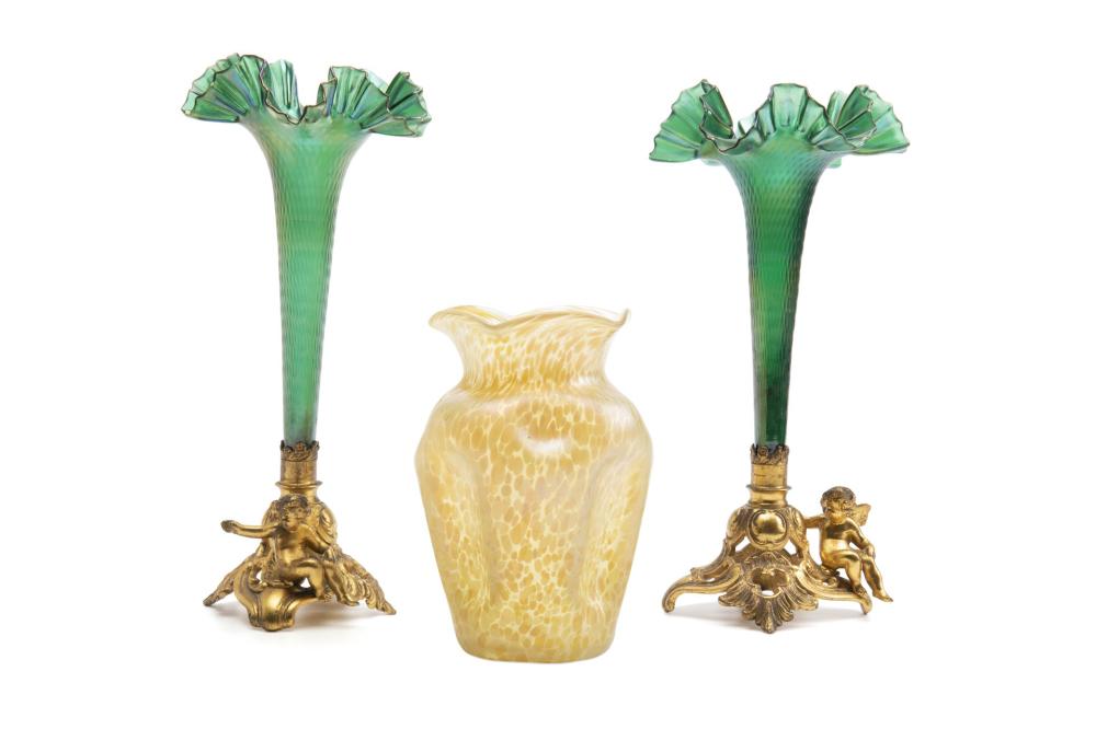 Appraisal: Three Art Nouveau art glass vases Late th early th