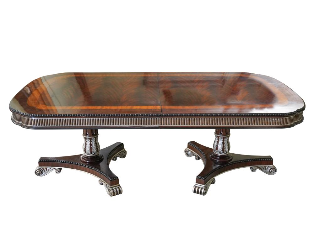 Appraisal: EJ VICTOR DOUBLE-PEDESTAL DINING TABLEwith ebonized and silver-painted accents signed