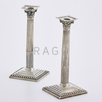 Appraisal: EMIC ROMER ENGLISH STERLING CANDLESTICKS In the form of Corinthian