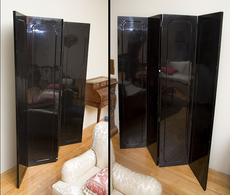 Appraisal: Chinese Black Lacquer Eight-Panel Screen Modern The reverse plain lacquer