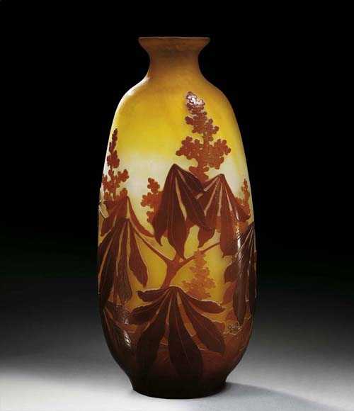 Appraisal: VASE Gall Yellow glass with double overlay in white and