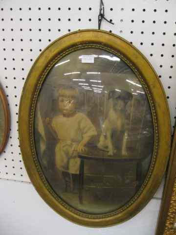 Appraisal: Victorian Pastel of Young Boy Dog oval convex glass ''