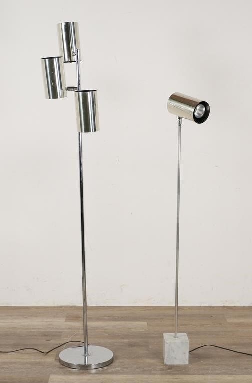 Appraisal: Two Mid Century Modern chrome floor lamps th century Chrome