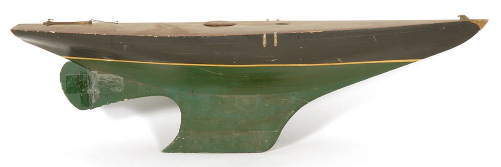 Appraisal: LAID-UP WOODEN POND MODEL th CenturyHull painted green and black