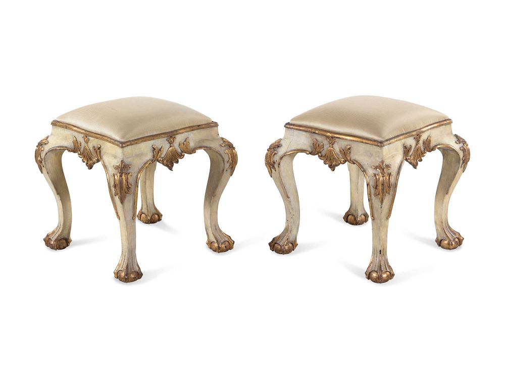 Appraisal: A Pair of Venetian Style Cream-Painted and Parcel Gilt Tabourets