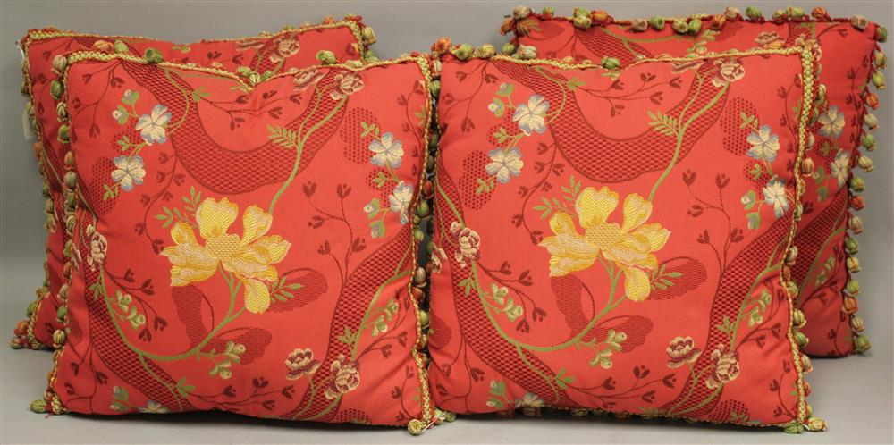 Appraisal: DESIGNER GROUP OF FOUR MATCHING BESPOKE CUSHIONS claret ground with