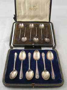 Appraisal: A boxed set of six silver teaspoons Sheffield and a