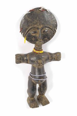 Appraisal: An Ashanti doll with out-stretched arms and with bead adornments