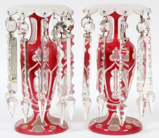 Appraisal: CRYSTAL OVERLAY GLASS LUSTERS TH C PAIR CRYSTAL OVERLAY GLASS