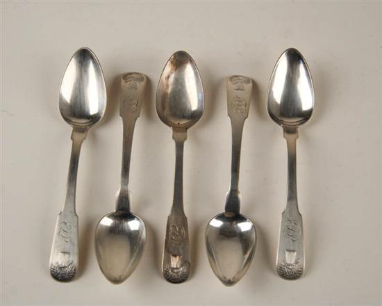 Appraisal: Five New York Picture Back Coin Silver Coffee Spoons by