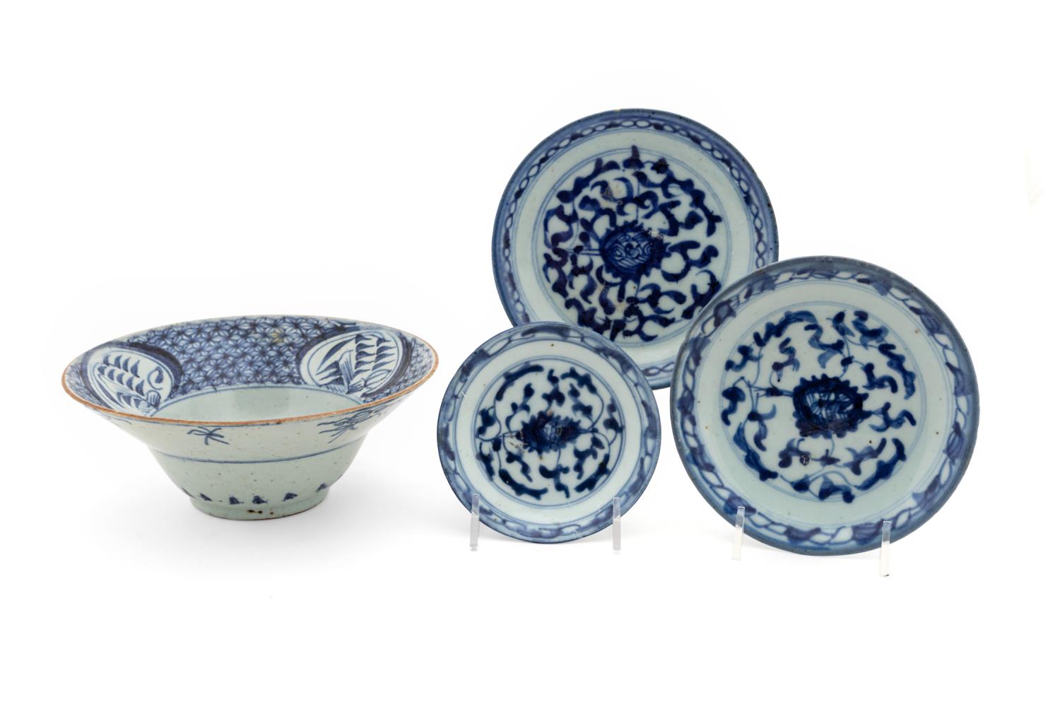 Appraisal: FOUR CHINESE BLUE AND WHITE TABLE ARTICLES Four Chinese blue