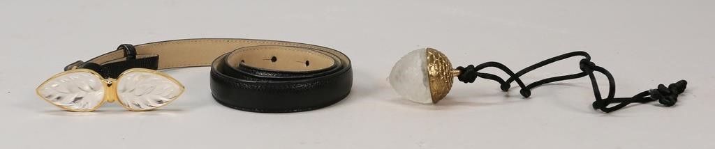 Appraisal: Lalique belt and pendant Tropiques Veau leather belt with Lalique