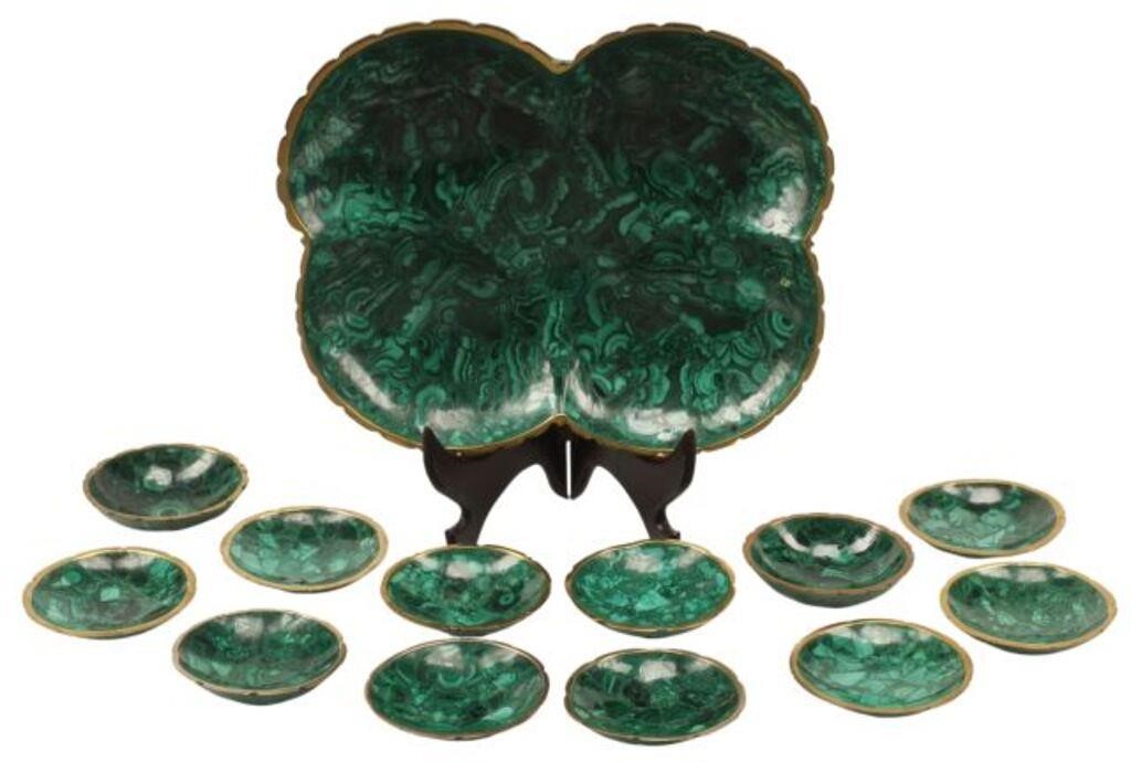 Appraisal: lot of Malachite faced nut set nut dishes in slightly