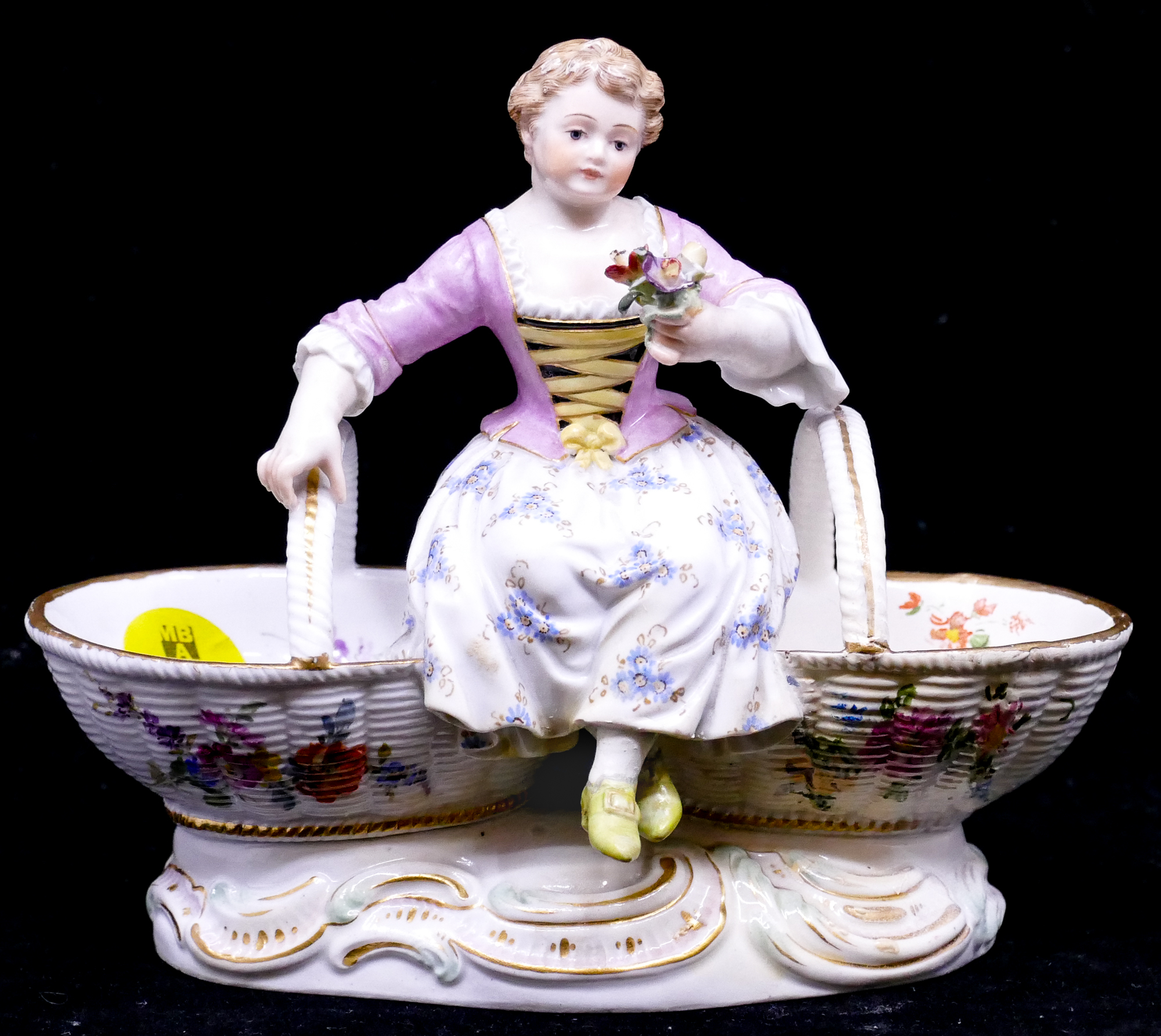 Appraisal: Antique Meissen Porcelain Woman Double Basket Figure- x ''- professionally