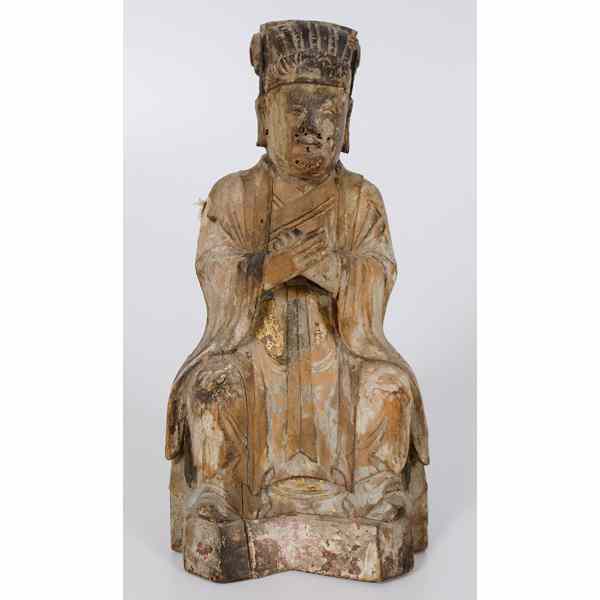 Appraisal: Wooden Carved Chinese Scholar Chinese A carved wooden scholar seated