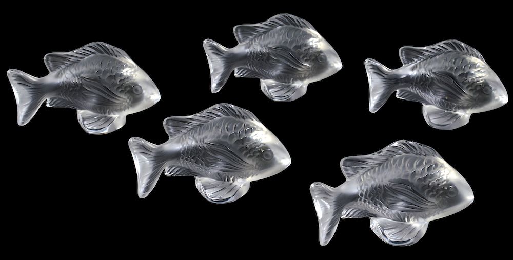 Appraisal: Lalique Crystal Fish Place Card Holders Set of clear crystal