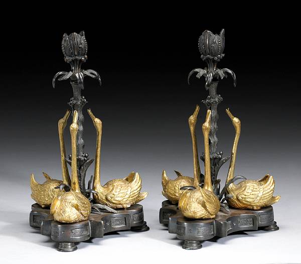 Appraisal: A pair of William IV gilt and patinated bronze swan