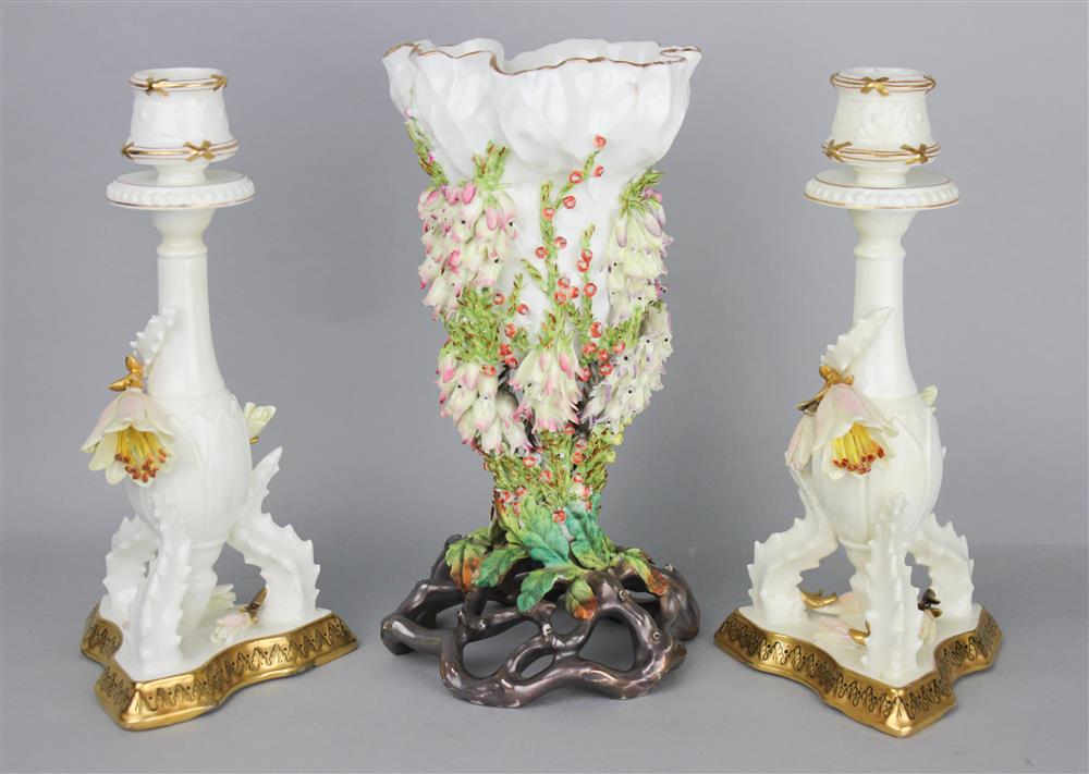 Appraisal: THREE MOORE BROS PORCELAIN PIECES late th C puce and