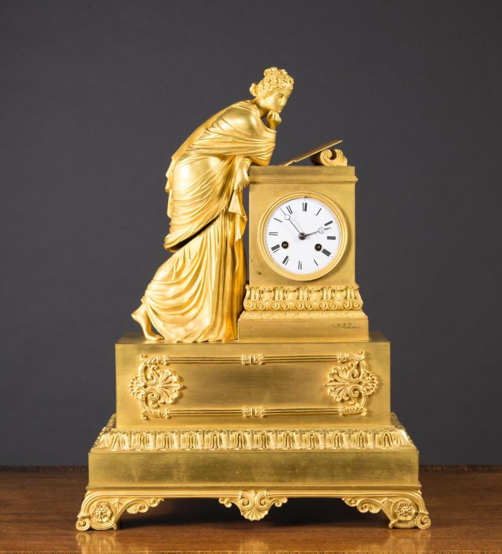 Appraisal: FRENCH EMPIRE GILT-BRONZE MANTEL CLOCK Claude Hemon Paris first quarter