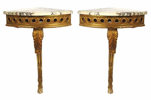 Appraisal: A pair of Neoclassical style giltwood console tables height in